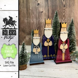 Three Wise Men Shelf Sitters, Christmas Nativity Scene, Farmhouse Style Holiday Home Decor, SVG Bundle, Laser Ready, Digital Download