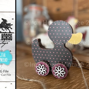Faux Vintage Duck Pull Toy, Farmhouse Style Home Decor, Kid Craft, Shelf Sitter, SVG File,  Digital Download