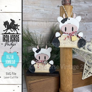 Christmas Ornament, Cute Cow, Shelf Sitter, Gift Tag, Holiday Place Setting, Name Tag, Farmhouse Style, Home Decor, Digital Download