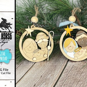 Nativity Ornament, Holy Family, Christmas Home Decor, Simple Farmhouse Style, Paintable Kids Craft, SVG File, NOT a Physical Item