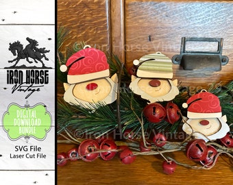 Layered Elf Christmas Ornament SVG Bundle, Laser Cut File (Digital Download)