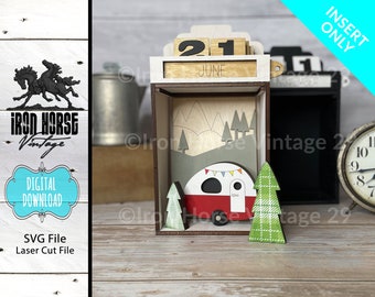 Shadowbox Kalender - Camping - RV - Einsatz - Austauschbar - Wohnkultur -SVG - KEIN physischer Gegenstand