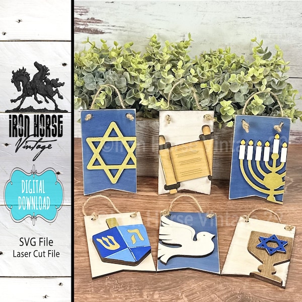 Oversize Hanukkah Tags, Hanukkah Ornaments, Hanukkah Banner, Farmhouse Style, Holiday Home Decor, Laser Ready SVG File, Digital Download