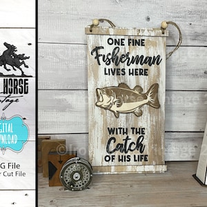 Letrero de pesca, falso letrero de taberna vintage, temática náutica, decoración del hogar, estilo rústico, archivo SVG listo para láser, descarga digital