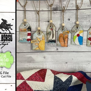 Summer Themed Gift Tags, Farmhouse Style, Summer Ornaments, Home Decor, Cute Sailboat, Flip Flops, Beach, Lighthouse, Laser Ready SVG File