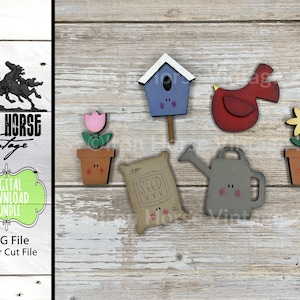 Collezione di magneti da giardino carini, Nel capanno degli attrezzi, Scrap Buster, SVG pronto per il laser, Download digitale