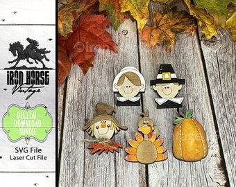 Fall Theme, Thanksgiving Magnets, Pilgrims, Pumpkin, Turkey, Scarecrow, Farmhouse Style, Scrap Buster, Laser Ready SVG, Digital Download