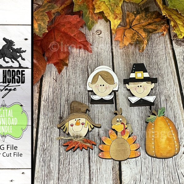 Fall Theme, Thanksgiving Magnets, Pilgrims, Pumpkin, Turkey, Scarecrow, Farmhouse Style, Scrap Buster, Laser Ready SVG, Digital Download