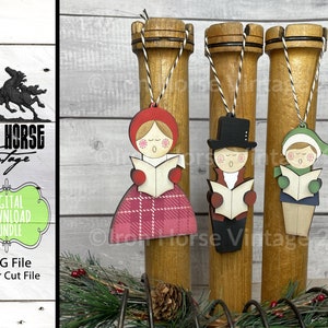 Cantori di canti natalizi in stile vittoriano, decorazioni natalizie, cantori di canti natalizi vintage, decorazioni natalizie, file SVG, pronti per il laser, download digitale