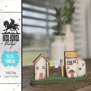 Scrap Buster, Tiny House Shelf Sitter with Laundry, Mixed Media Cut and Paint, Farmhouse Style, Digital Download, NOT a Physical Item