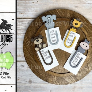 Jungle Animal Bookmark, Animal Paper Clip, Scrap Buster, Farmhouse Style, Laser Ready SVG, Digital Download