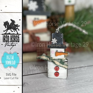 Rustic Faux Tin Can Snowman Christmas Ornament, Holiday Decoration, Gift Tag, Farmhouse Style, Home Decor, Scrap Buster SVG File