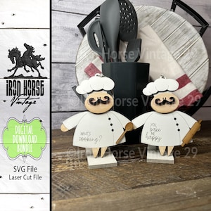 Chubby Kitchen Chef and Baker Christmas Ornaments, Holiday Farmhouse Style, Gift Tags, Chef Home Decor, SVG Files, Digital Download