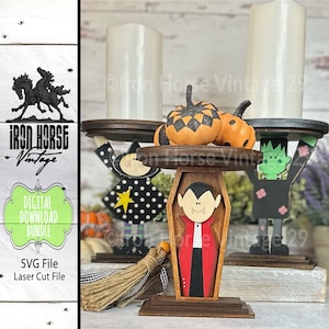 Halloween Candle Holder Bundle, Three Candle Holder Set, Halloween Home Decor, Cute Witch, Cute Frankenstein, Cute Vampire, Farmhouse Style