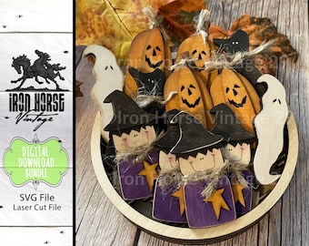 Halloween Pins, Cute Witch, Ghost, Black Cat, Pumpkin, Scrap Buster, Halloween Bundle, Laser Ready, SVG File, Digital Download