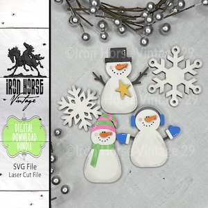 Cute Snowman and Snowflake Magnets, Snowman SVG, Winter Theme Home Decor, Scrap Buster, SVG File, Laser Ready, Digital Download