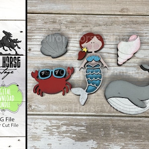 Ocean-Themed Magnets, Beach Magnets, Cute Mermaid, Cute Crab, Whale, Scrap Buster, Home Decor, SVG File, Laser Ready, Digital Download