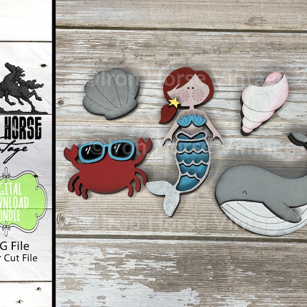 Ocean-Themed Magnets, Beach Magnets, Cute Mermaid, Cute Crab, Whale, Scrap Buster, Home Decor, SVG File, Laser Ready, Digital Download