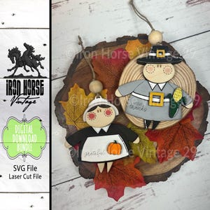 Chubby Pilgrim Boy and Pilgrim Girl Holiday Ornaments, Farmhouse Style, Thanksgiving Gift Tags, Home Decor, SVG Files, Digital Download