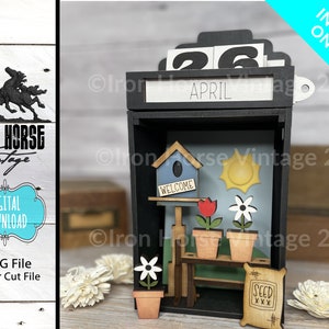 Primavera - Fiori - Casetta per uccelli - Piante - Calendario Shadowbox - Inserto - SVG - NON un oggetto fisico