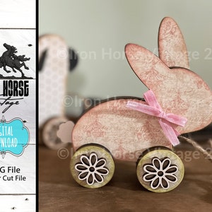 Faux Vintage Bunny Pull Toy, Cute Farm Animals, Farmhouse Style Home Decor, Shelf Sitter, Kid Crafts,  SVG Files, Digital Download