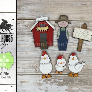 Magnets, Farm Collection,  Farmer, Chickens, Farmhouse Style, Eggs, Scrap Buster, Laser Ready, SVG File,  Digital Download