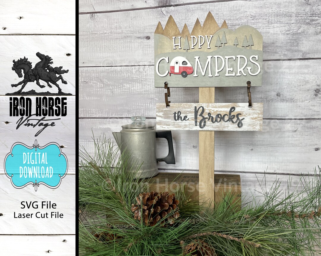 Campsite Sign, Happy Campers, RV Sign Post, Personalized Sign ...