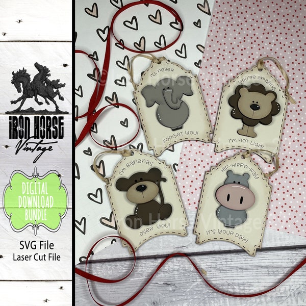 Cute Jungle Animal Gift Tag,  Farmhouse Style,  Valentine Gift Tag, Baby Gift, Cute Elephant Monkey Lion Hippo, SVG File, Digital Download