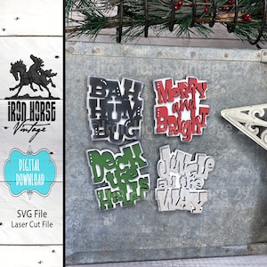Christmas Theme Magnet Collection, Bah Humbug, Merry and  Bright, Farmhouse Style, Home Decor, Laser Ready SVG File, Digital Download