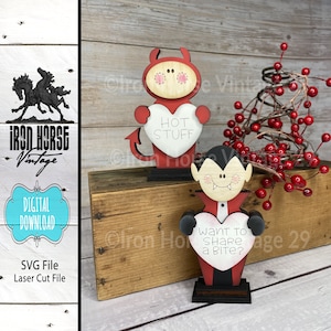 Miniatures Saint-Valentin, coeur Saint-Valentin, petits diables et vampires, style campagnard, mots d'amour, pas un objet physique