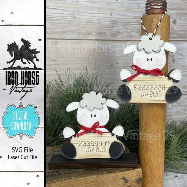 Christmas Ornament, Cute Sheep, Shelf Sitter, Gift Tag, Holiday Place Setting, Name Tag, Farmhouse Style, Home Decor, Digital Download