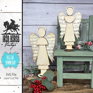 Primitive Angel Shelf Sitters, Christmas Angels, Farmhouse Style Holiday Home Decor, SVG Bundle, Laser Ready, Digital Download