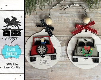 Off Road Vehicle Ornament, Holiday Home Decor, Faux Shiplap Christmas Ornament, Gift Tag, SVG File,  NOT a Physical Item
