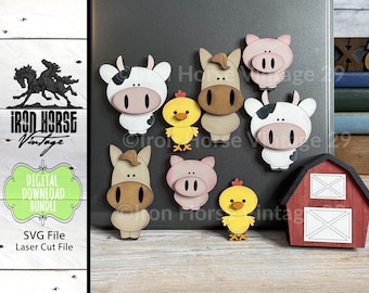 Magnets, Farm Animals, Farmhouse, Cow, Pig, Horse, Chick, Barn, Scrap Buster, SVG File, Laser Ready, Digital Download