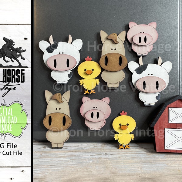 Magnets, Farm Animals, Farmhouse, Cow, Pig, Horse, Chick, Barn, Scrap Buster, SVG File, Laser Ready, Digital Download