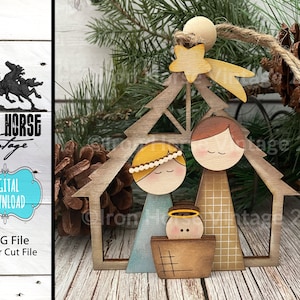 Nativity Family Christmas Ornament: Farmhouse SVG Laser Cut File (Digital Download)