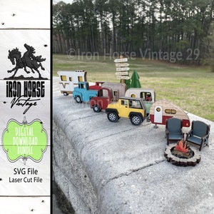 Coleção de mini campings e áreas de camping, mini caminhões e reboques, prateleiras intercambiáveis, estilo rústico de fazenda, NÃO é um item físico