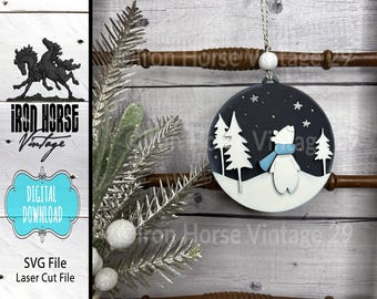 Polar Bear Christmas Ornament: Farmhouse Holiday Decor (SVG File, Digital Download