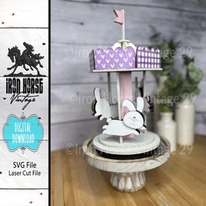 Spinning Bunny Carousel, Tabletop Carousel, Spring Style Shelf Sitter, Country Home Decor, SVG File, Digital Download