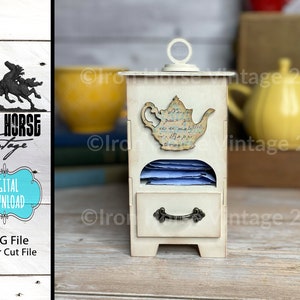 Petite Tea Tower, Tabletop Tea Cabinet, Tea Bag Caddy, Kitchen Decor, Home Decor, Laser Ready SVG -File,  Digital Dowload