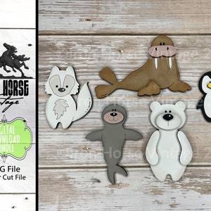 Cute Arctic Animal Magnet Collection, Scrap Buster, Laser Ready SVG, Digital Download