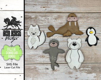Cute Arctic Animal Magnet Collection, Scrap Buster, Laser Ready SVG, Digital Download