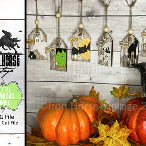 Oversize Halloween Tags, Halloween Banner, Spooky Gift Tags, Cute Vampire, Mummy, Black Cat, Monster, Home Decor, Laser Ready SVG File