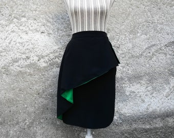 90s vintage skirt black and green with peplum