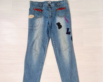 Byblos blauwe rechte streetstyle jeans, vintage jeans voor streetwear outfits