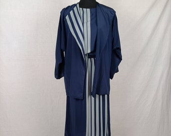 Galitzine blue silk suit, vintage suit 70s dress and jacket