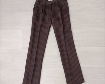 Pin striped brown linen pants for women Max Mara, office trousers