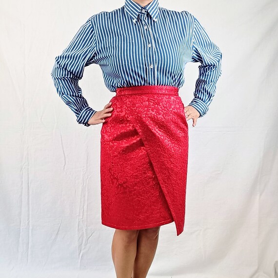 Red brocade skirt YSL vintage 90s - image 6