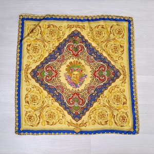 Atelier Versace yellow scarf with fantasy pattern, vintag scarf 80s