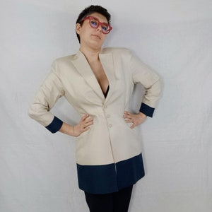 Mugler vintage jacket beige and blue, Thierry Mugler Paris vintage long jacket image 5